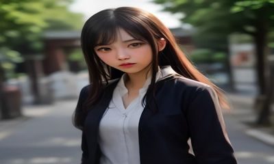 古建筑廊道中身着汉服的白丝美女，红色廊柱与白丝形成强烈色彩对比，国风摄影构图典范