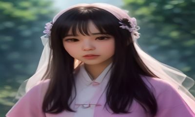 竹林小径中白丝美女低角度仰拍，绿色竹叶背景衬托白丝纯净感，构图角度独特展示腿部线条